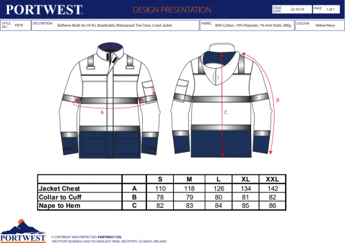 Jacheta Bizflame Arc Hi-Vis Multi-Norm, galben/navy, regular, Portwest
